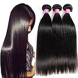 VRBest Hair Virgin Brazilian Straight Human Hair Extensions 4 Bundles Unprocessed Brazilian Virgin Hair Weave Bundles Natural Black Color (20 22 24 26)