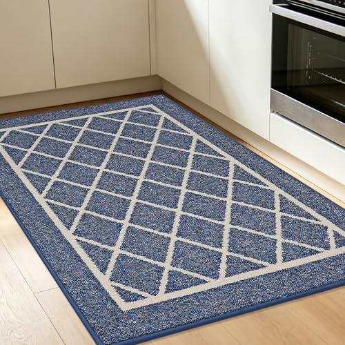 BEQHAUSE Kitchen Rugs Non Slip Washable Kitchen Mat, Blue, 32x48in