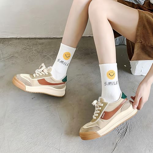 Women's Mid-Calf Socks 3-Pack | Smiley Combed Cotton | No-Slip Cuff | Spring Summer White Socks3