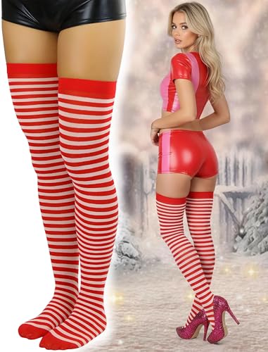Image of ToBeInStyle Women's Opaque Hosiery Thin Striped Thigh High Long Stocking