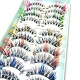 Sunniess Ombre Colored Lashes Silk Protein Fluffy Wispy Volume Fake Lashes for Halloweens Cosplay Party Stage Russian D Curl Lashes with Color Make up Faux Mink False Eyelashes