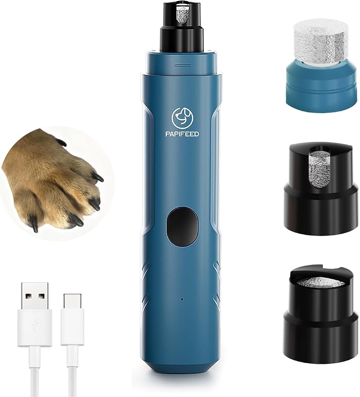 Lixa Elétrica para Unhas de Cães e Gatos PAPIFEED com LED, 3 Velocidades e Aparador (Azul)