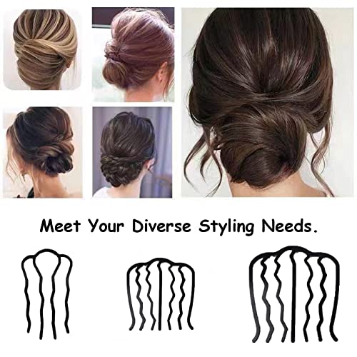 6PCS Black Hair Fork Clips with U Shaped Pins and Stick - Perfect Side Comb and Double Folk Clamp Simple Pins for Women\'s Bun and Hair Accessories.