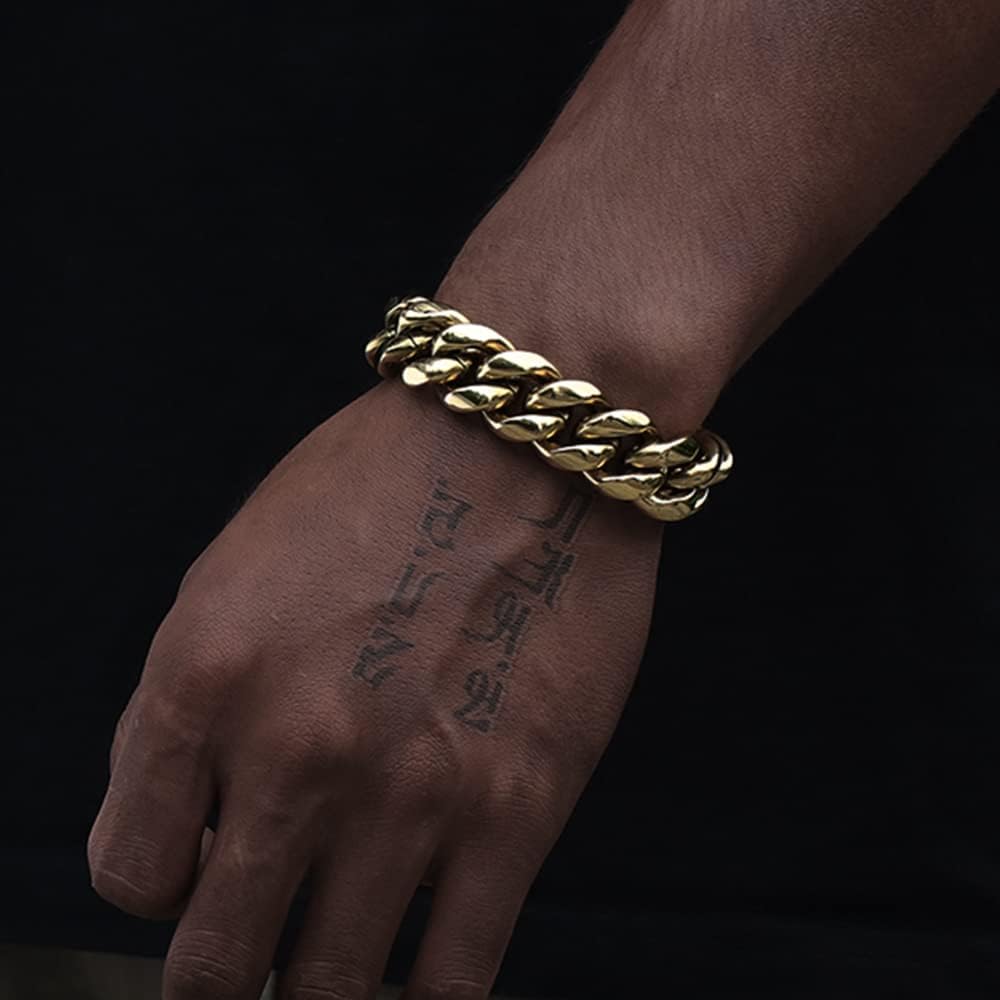 316L Stainless Steel Miami Cuban Link Chain 14K or White REAL Gold Plated Hip Hop Necklace or Bracelet 8mm-18mm for Men Women(Custom Box and Pouch Packing, Christmas Gift)
