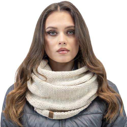 Vivisence Femme Echarpe Cache Cou Pour L'automne Et L'hiver Chaud Elegant Confortable Tricot Doux Taille Universelle Modele Polyvalent Ideal Pour Activites Quotidiennes 7103, Beige Clair,Taille Unique