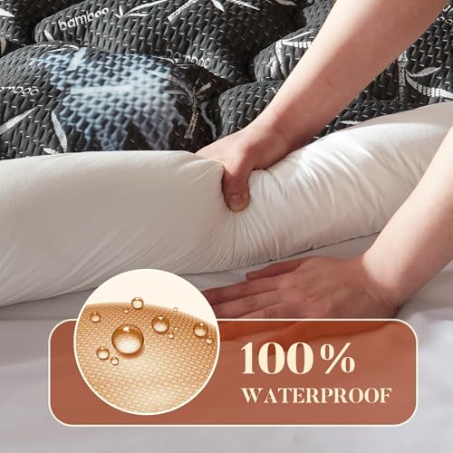 100% Waterproof Twin XL Size Mattress Topper, Thick Pillow Top Mattress Pad,Up to 22 Inch Deep Pocket, Soft Breathable Mattress Pad for Back Pain,Protector Cover (Black)