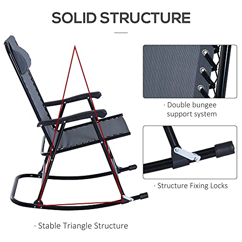 Outsunny 2 Piece Outdoor Rocking Chair Set, Patio Folding Lawn Rocker Set with Headrests for Yard, Patio, Deck, Backyard, Gray