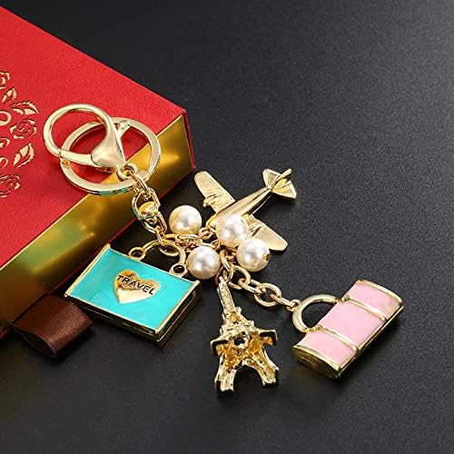 Miniatura 2 de Llavero de avión Llavero de cristal de la torre Eiffel, 1 juego de viaje para bolsa de automóvil, accesorios de bolsa de diamantes de imitación