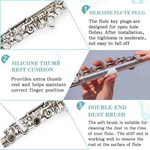 Image of Vesici 40 Pcs Flute Cleaning Kit, Flute Care Accessories Set,Black | Portable Music Accessory Organization with Cleaning Rod, Swab, Brush, Grease, Case, Thumb Rest Cushion for Flute Maintenance