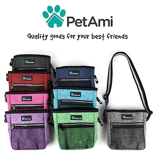 PetAmi Dog Treat Pouch, Pet Treat Pouch for Training, Dog Walking Bag Holder for Kibbles, Pet Food Toy, Dog Trainer Essentials Supplies, Poop Bag Dispenser, 3 Ways to Wear (Pink)