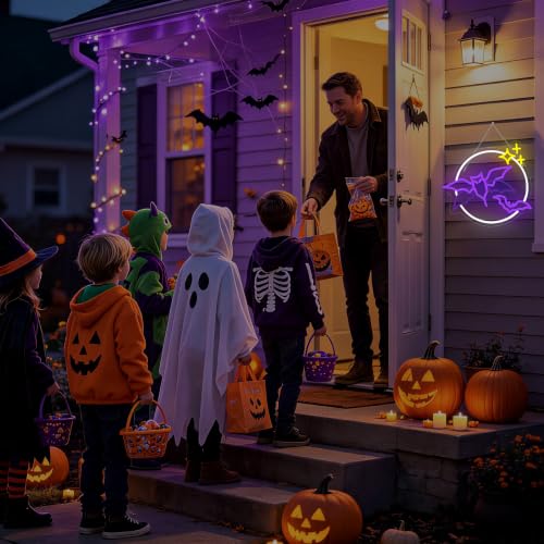 Image of Bat Neon Sign with Flashing Wings Halloween Light Up Sign for Wall Decor