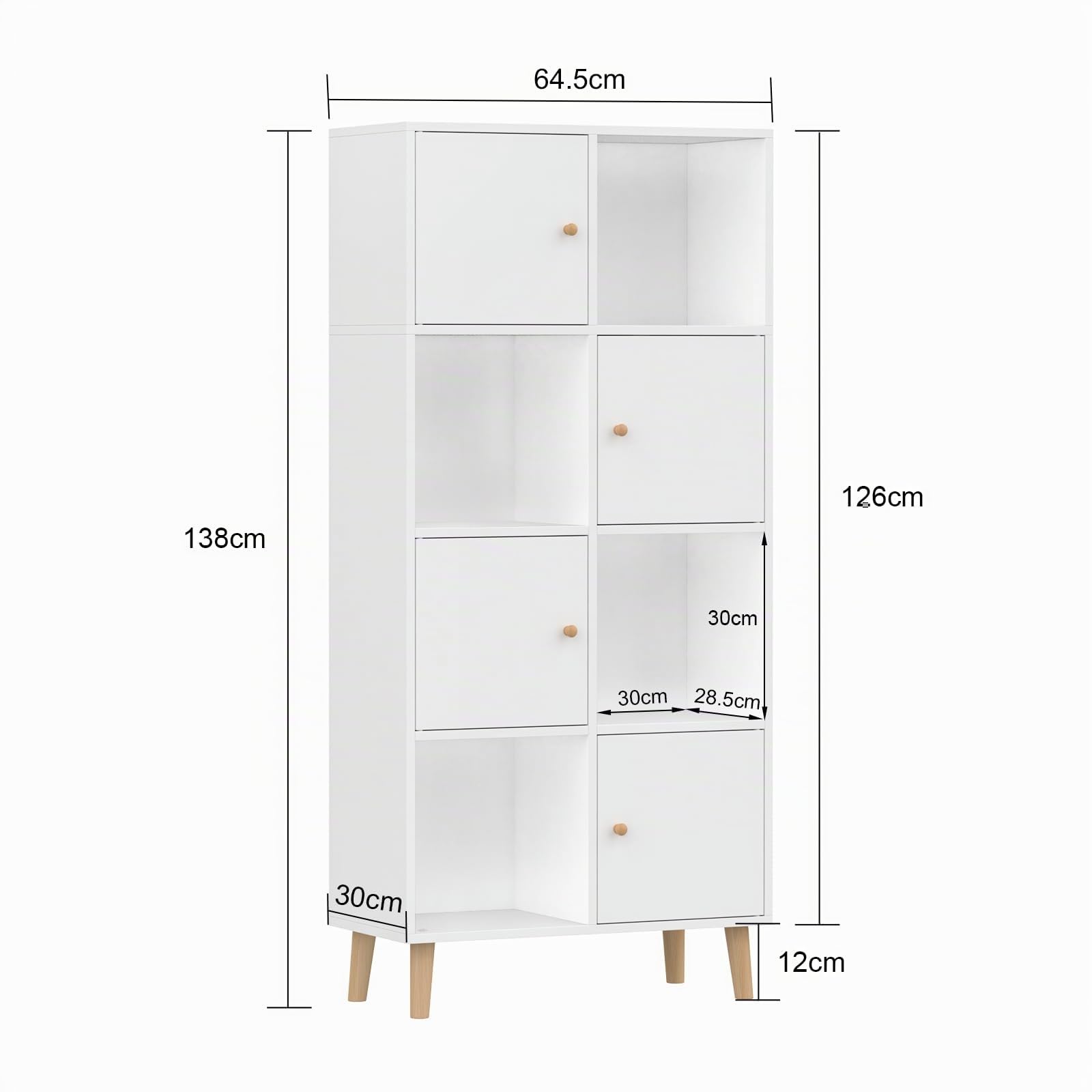 Libreria Scaffale a 4 Livelli, Libreria Verticale, Divisorio per Stanza, Organizzatore Autoportante a 8 Cubi, Stile Moderno, per Soggiorno, Camera da Letto, Ufficio, Bianco