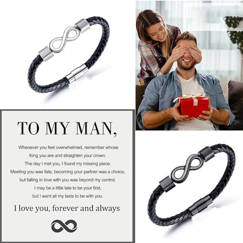 LIU JUN To My Man Bracelet For Men, Infinity Leather Braided Husband Birthday Inspirational Gifts From Wife I Love You Forever And Always Handmade Wristband Christmas Boyfriend Jewelry4