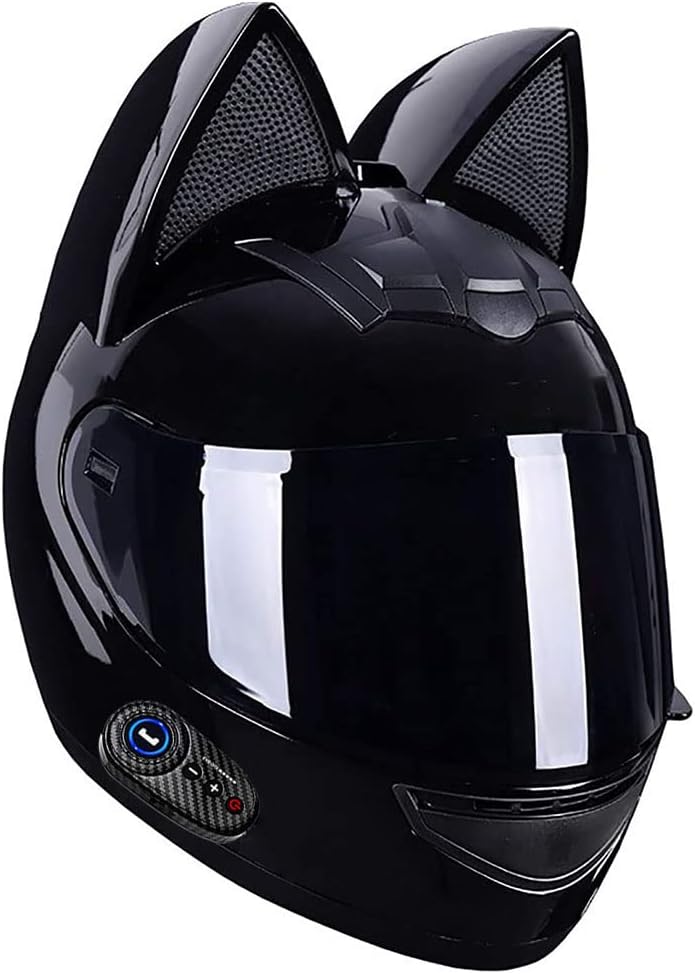 Pretty Girl Cool Cat Ear Motorcycle Helmets with Bluetooth, Cute Modular Full Face Flip up Visors Helmet, Vintage Scooter Moped Cruiser Jet Chopper Motorcycle Helmets, DOT Certified S-XL (50-60cm)