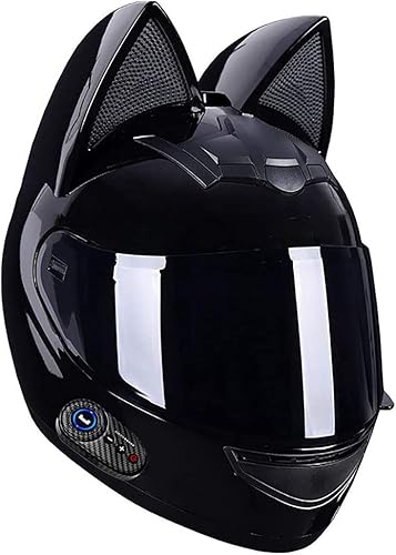 Casco de motocicleta con Bluetooth con diseño de orejas de gato para mujeres, con certificación DOT, casco modular de cara completa, casco de