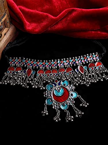 Antique Ethnic Indian Silver Oxidized Afghani Ethnic Boho Tribal Gypsy Statement Necklace Jewelry2