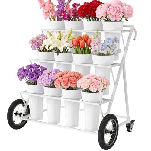 Asee'm White Heavy Duty Metal Flower Cart Display Stand With Large Wheels by Asee'm - Used condition - US$116.33