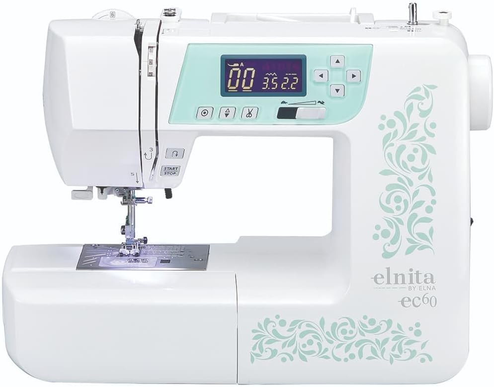 Elnita ec60 Computerized All Around Sewing Machine for Sewing and Quilting with 60 Built-in Stitches, Thread Cutter, Needle Threader, and Locking Stitch Buttons for Home