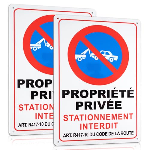 2 Pièces Panneau Interdiction de Stationner, 30 x 20 cm Panneau Propriété Privée Stationnement Interdit en Aluminium, Signalétique Parking avec Forage...