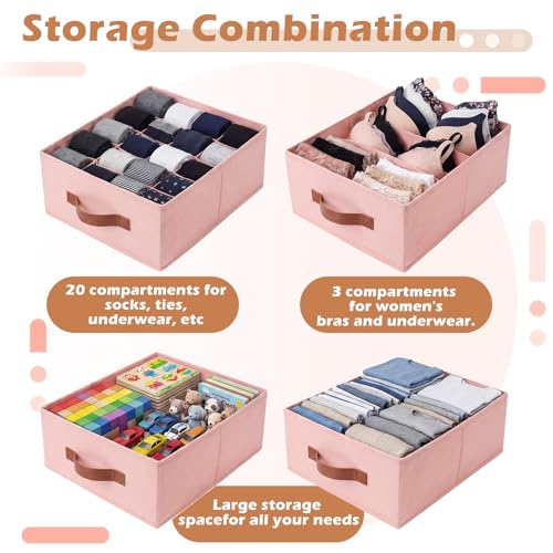 Windyun-4-in-1-Stackable-Storage-Drawers-Closet-OrganizerPink-Fabric-Bins-with-Drawers-for-Socks-Underwear-Bras-Scarves-Ties-Large-Foldable-Clothes-Storage-Boxes-12-x-15-x-6-Inch
