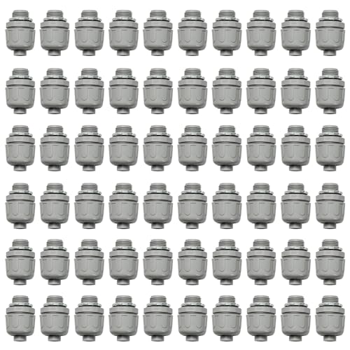 Image of Conduit Connectors, 1 /2 Inch, Straight, Grey, 60-Pack | Liquid Tight Connector, NPT, Non-Metallic, for PVC Electrical Flexible Conduit Fittings, 180 Degree, UL Listed