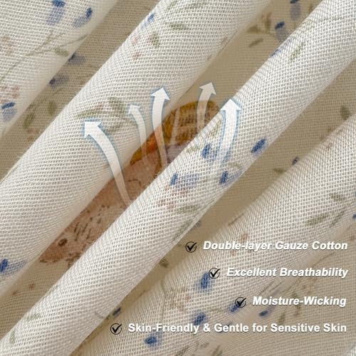 Image of VM VOUGEMARKET Cute Rabbit Duvet Cover Twin with Ruffles Botanical Flower Duvet Cover with Zipper Ties Soft Muslin Cotton Romantic Girls Lace Comforter Cover with 2 Pillow Shams