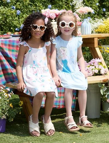 Image of Disney Frozen Elsa Princess Minnie Mouse Stitch Toddler Girl Dresses 2 Pack Short Ruffle Sleeve Costume Set Outfit 2-13 Years