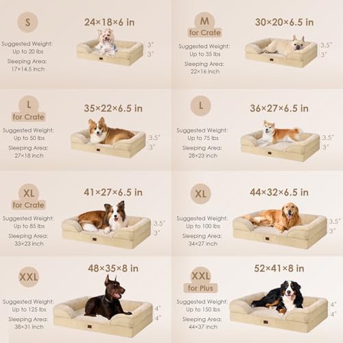 Image of EHEYCIGA Orthopedic Dog Beds for Extra Large Dogs, Waterproof Memory Foam XXL Dog Bed with Sides, Non-Slip Bottom and Egg-Crate Foam Big Pet Couch Bed with Washable Removable Cover, Greige