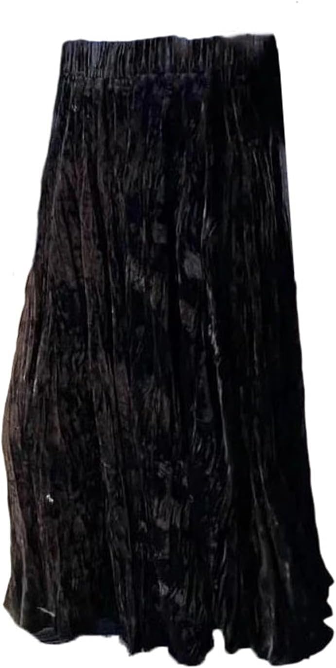Women's Pleated Flared Midi Skirt Knit Cotton Fabric for Casual Everyday Wear