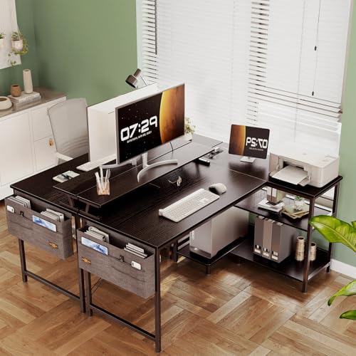ODK Gaming Tisch L Form, 120x80cm Schreibtisch L Form mit Regal Reversibe, Eckschreibtisch mit USB-Ladeanschluss & Steckdose, Ecktisch mit Monitorständer für Büro, Heimbüro, Schwarz – Bild 5