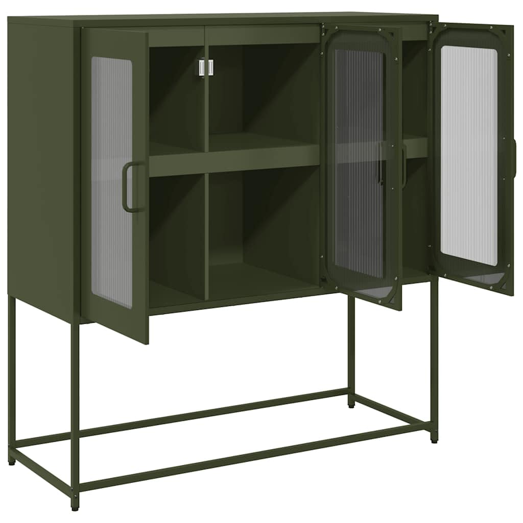 Buffet en métal vert olive 100,5 x 39 x 107 cm