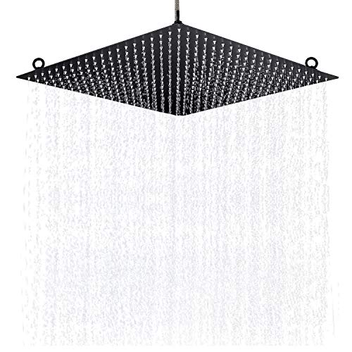 Senlesen Matte Black 20 Inch Square Shower Head High Pressure Fixed Mount Top Ceiling Rainfall Style Bathroom Shower Head