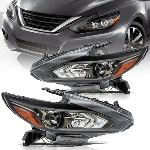 Aosky Headlight Assembly Replacement for 2016 2017 2018 Nissan Altima without LED DRL Black Housing Halogen Front Headlamps Driver and Passenger Side
