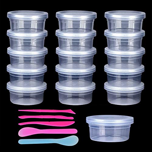 16 Pack 4.5 oz Slime Storage Containers for Slime, Foam Ball Storage Containers with Lids, 2pcs Mixing Spoon 3pcs Slime Tools for Slime DIY Art Craft Making Homemade