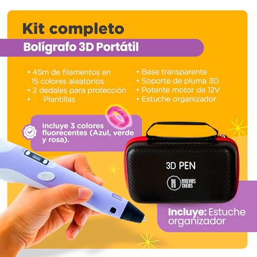 Miniatura 2 de Bolígrafo 3d De Precisión Kit Completo Con 45 M De Filamento Pla 15 Colores 3 Fluorescentes Velocidad Regulable Herramienta Para Manualidades Y Reparaciones. Con Bolsa De Transporte