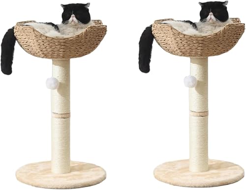Vista 43 de SHENGOCASE Torre de árbol para gatos con cesta de mimbre de ratán, 3 cestas nido grandes tejidas a mano, percha de ventana para gatos grandes