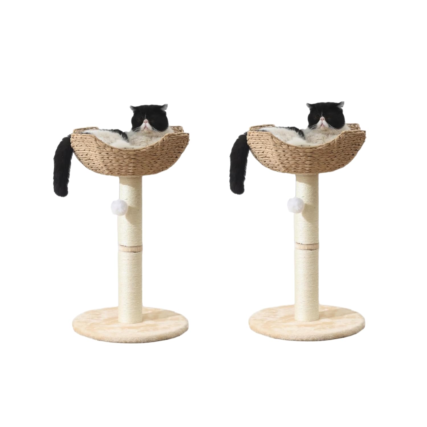 SHENGOCASE 2-Pack Small Cat Tree Tower with Wicker Rattan Basket, 17.7 inch Window Perch for Large Cats up to 25 lbs, Elevated Bed with Cushion