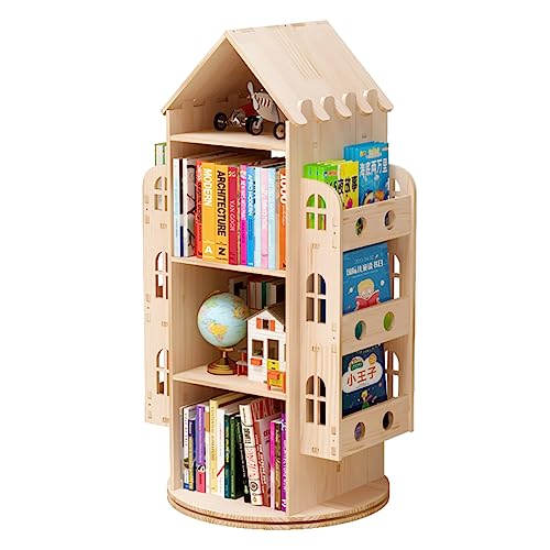 Image of Bear Qiaqia Rotating Bookshelf, 360 Display Floor Standing Bookcase Storage Rack, Wood Storage Organizer for Kids