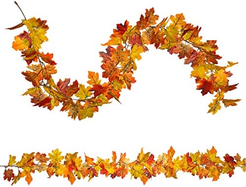RFWIN 2 Pack Artificial Fall Maple Leaf Garlands Hanging Vine Autumn Foliage Garland, Home Wall Doorway Fireplace Decor for Thanksgiving Party Christmas Wedding