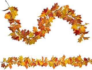 RFWIN 2 Pack Artificial Fall Maple Leaf Garlands Hanging Vine Autumn Foliage Garland, Home Wall Doorway Fireplace Decor for Thanksgiving Party Christmas Wedding