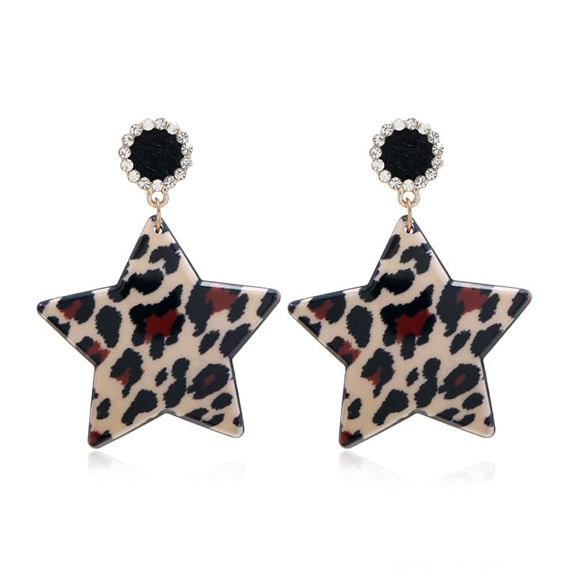 Fashion Leopard Star Drop Earrings Acrylic Pentagon Star Dangle Earrings Resin Five-point Star Stud Earrings Women Girls Gift