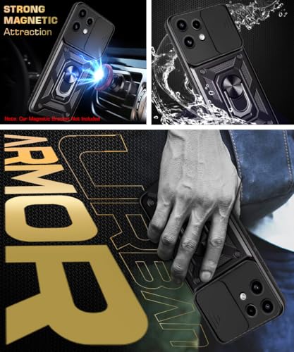 Image of WOW IMAGINE Tough Armor Bumper Mobile Back Case for Nothing Phone 3A Lite | Sliding Camera Cover | Shock Proof 360 Protection | Hybrid PC + TPU | Ring Holder with Kickstand - Black