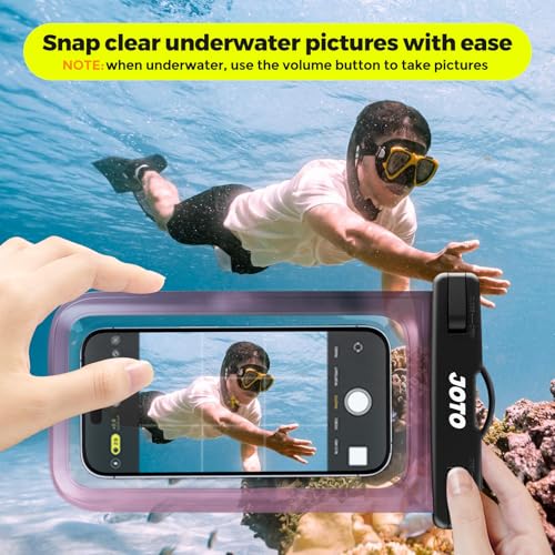 Image of JOTO Up to 7 inch Universal Waterproof Phone Case for iPhone 16 15 14 13 Plus Pro Max, IPX8 Cellphone Dry Bag 12 11 Pro Max XR X 8 7 6S Plus SE, Galaxy S23 S22 S21 S20+ S20 Plus Note, Pixel -Clearpurple