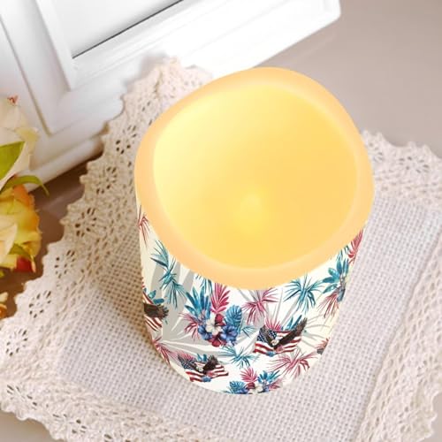 Image of 250th Anniversary Fake Candles Set of 4 Bald Eagle Star Stripes Pattern LED Battery Operated Flickering Remote Fourth of July Lamp Patriotic Decor for Bedroom Wedding Restaurant
