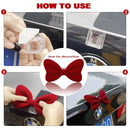 Image of YGMONER Bowknot Car Bumper 3D Badge Stickers, Bow Emblem Clips Pack 3 Colors, Black Pink Red Car Decor Accessories Cute Gifts for Women