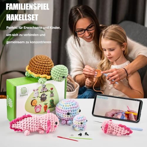 ElysiumEq Häkelset für Anfänger, Amigurumi Häkelset Tiere Crochet Kit, Alles in Einem Häkeln für Anfänger, Häckel Kit für Anfänger Crochet Set mit Deutsch Schritt-für-Schritt-Erklärvideo