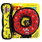 TUFFY - World's Tuffest Soft Dog Toy- Medium Red Ring & Yellow Bone- 2 Pack. Squeakers-Multiple Layers.Made Durable, Strong & Tough.Interactive Play(Tug, Toss & Fetch).Machine Washable & Floats