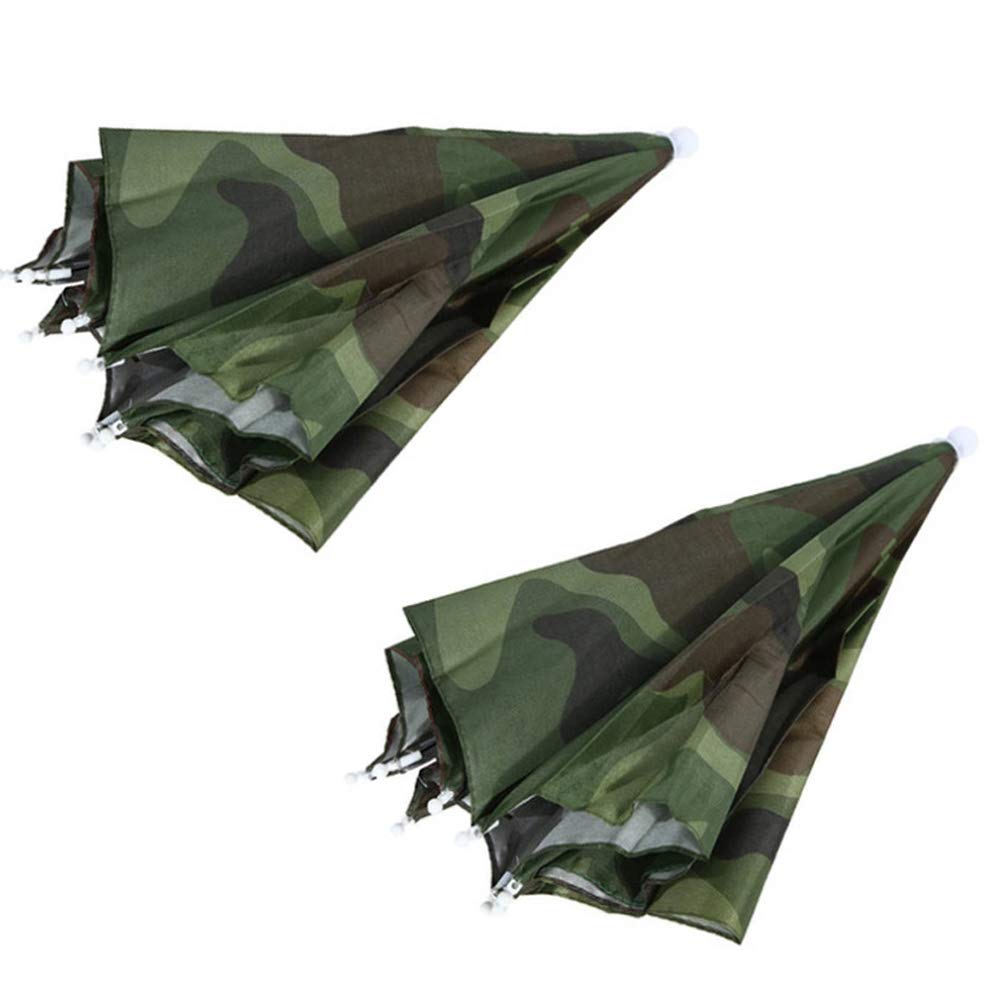 Cabeza Paraguas Sombrero Adulto Plegable portátil a Prueba de Agua Parasol Pesca Paraguas Sombrero para la Pesca Que acampa Casquillo de la Playa Sombreros Camuflaje 2pcs