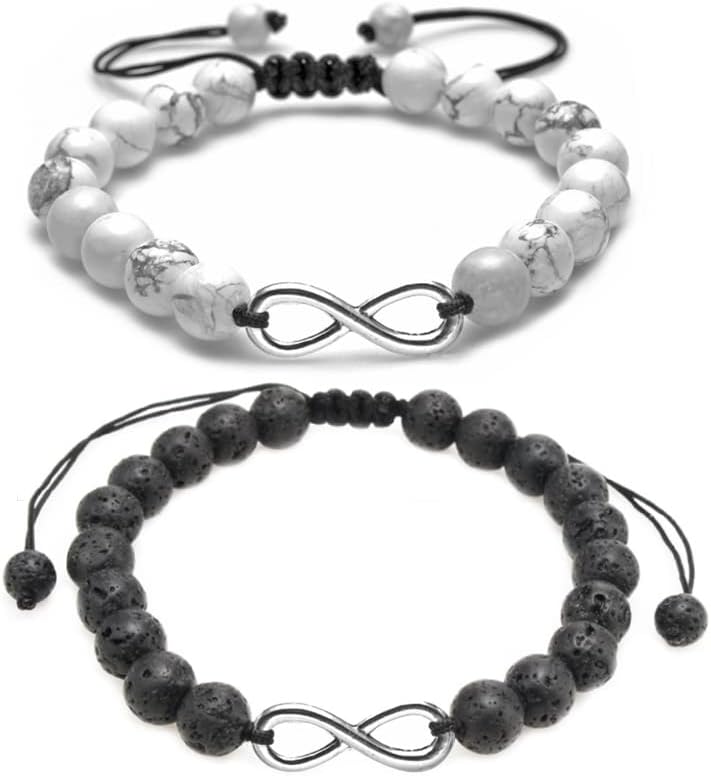 Uranian Couple Bracelets Infinity Bracelet Long-Distance Lava Stone Bracelets for Best Friend Lover Families Adjustable Rope Bangle Set for Women and Men