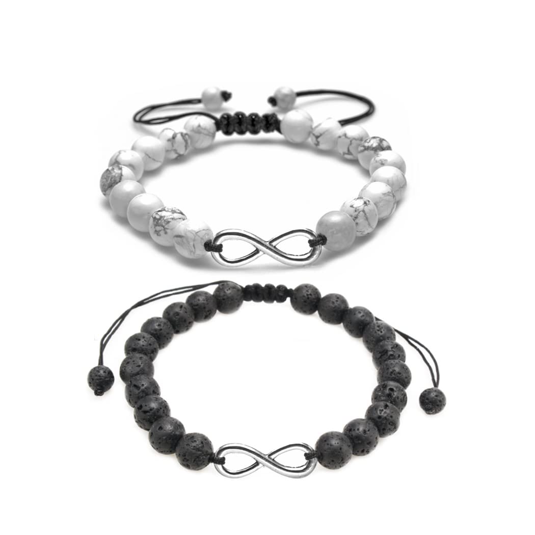 Uranian Couple Bracelets Infinity Bracelet Long-Distance Lava Stone Bracelets for Best Friend Lover Families Adjustable Rope Bangle Set for Women and Men